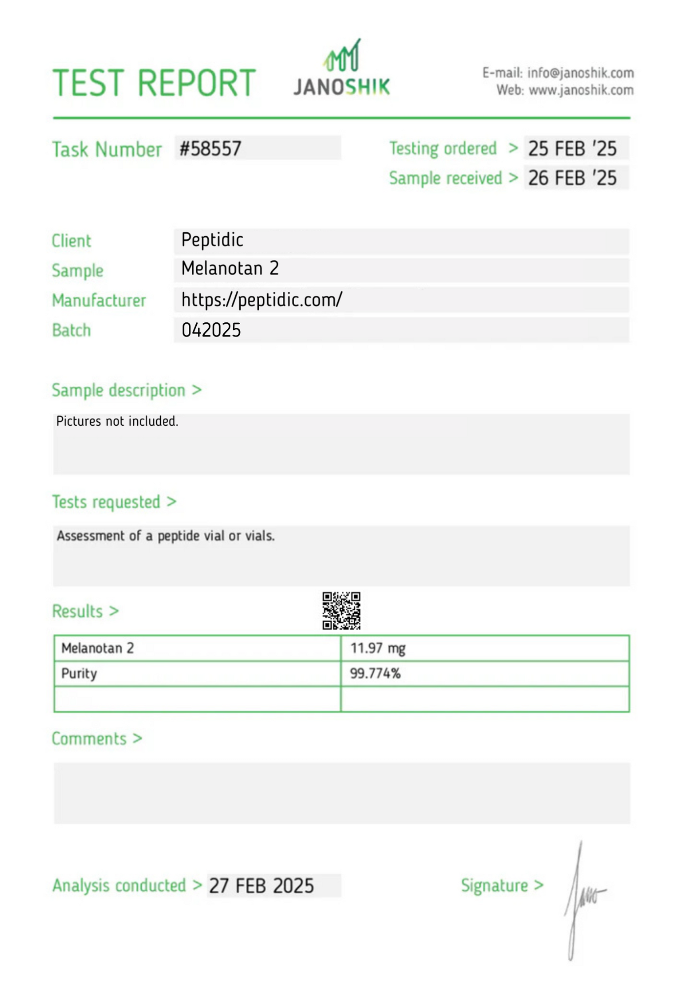 Melanotan II – 10mg Certificate