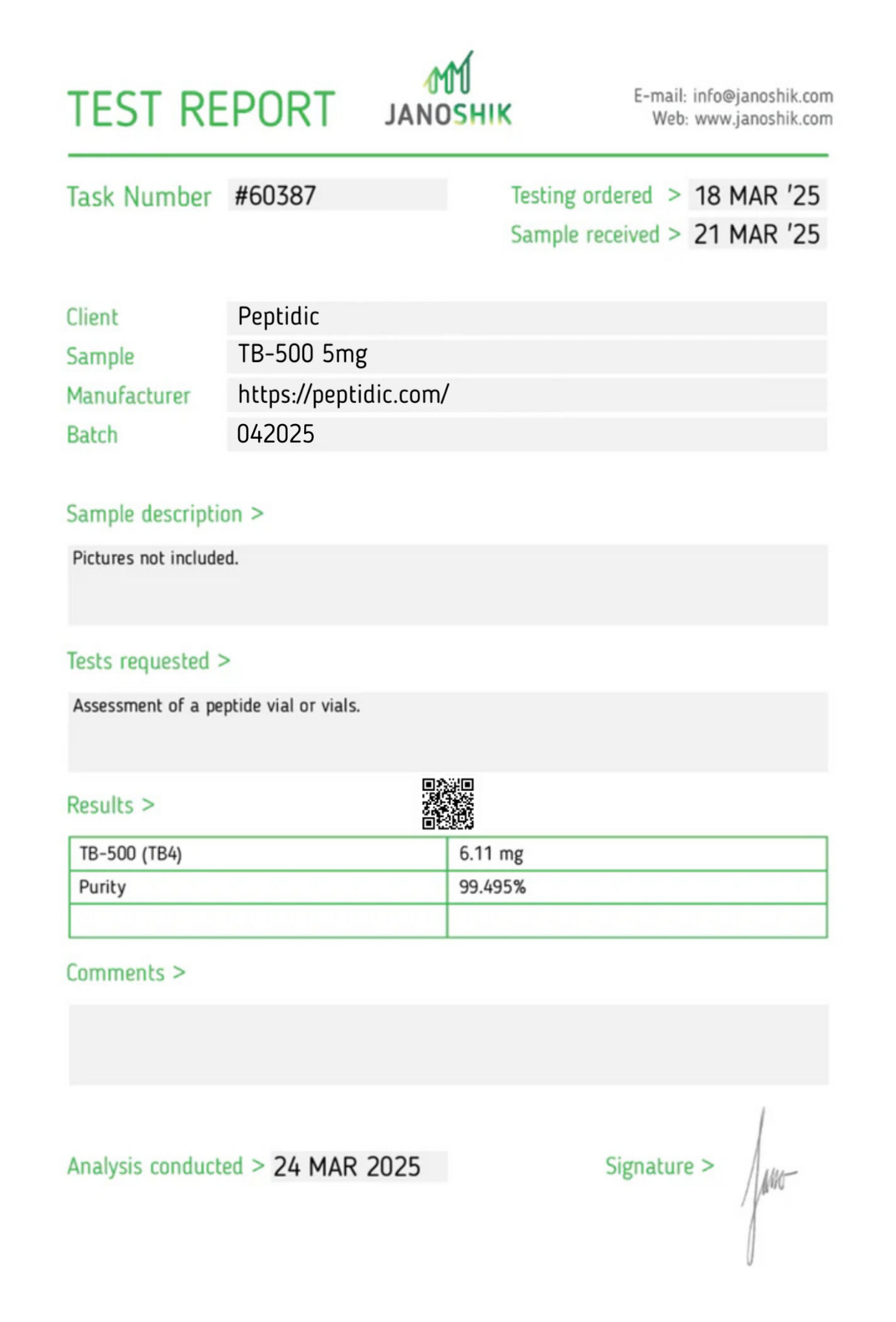 TB-500 (Thymosin Beta 4) (43 AA) – 5mg Certificate