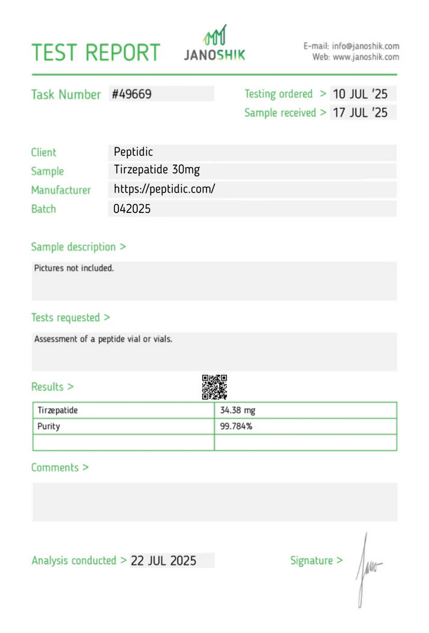 Tirzepatide – 30mg Certificate