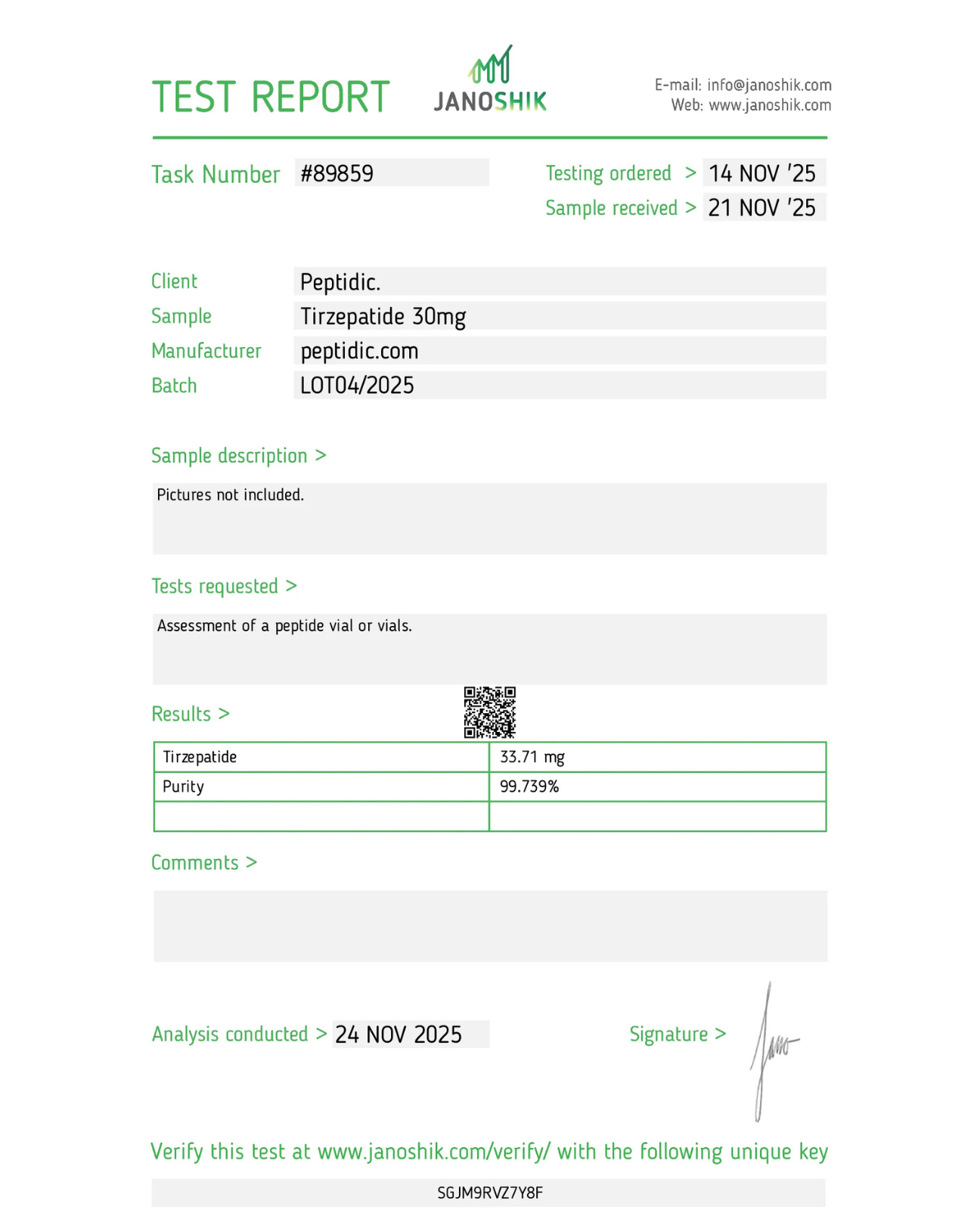 Tirzepatide – 30mg Certificate